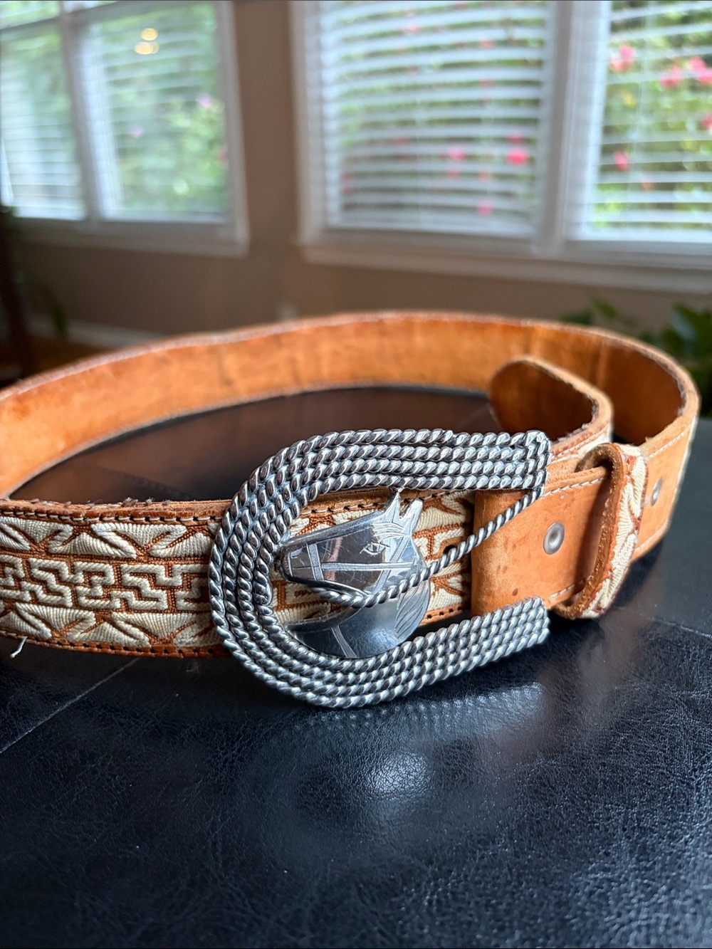 Mexican Cinto Charro Piteado/Embroidered Genuine Leather Belt. Size:34 - Picture 5 of 6